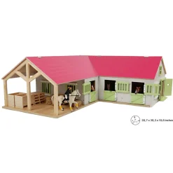 1/24 Pink & White Kids Globe Wooden Horse Stable with 4 Boxes, Storage and Wash Box