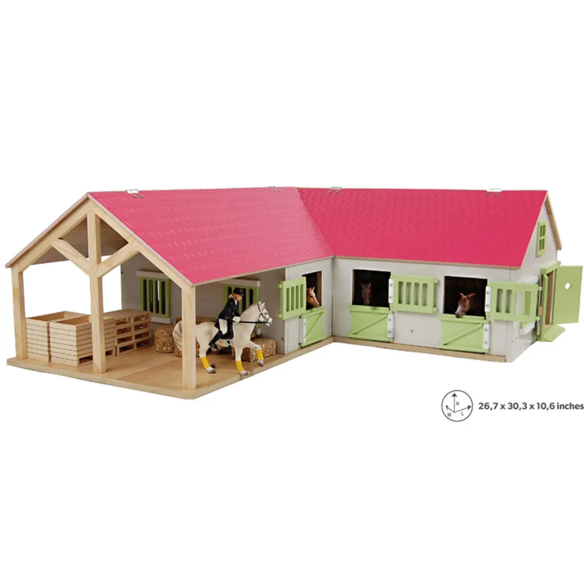 1/24 Pink & White Kids Globe Wooden Horse Stable with 4 Boxes, Storage and Wash Box