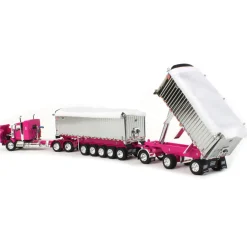 1/64 Pink/Chrome Kenworth T800 w/ Chrome East Genesis II End Dump Trailers, DCP by First Gear