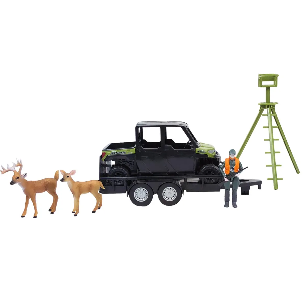 1/20 Polaris Ranger with ATV Trailer, Hunter, Tree Stand, and Deer by Big Country Toys
