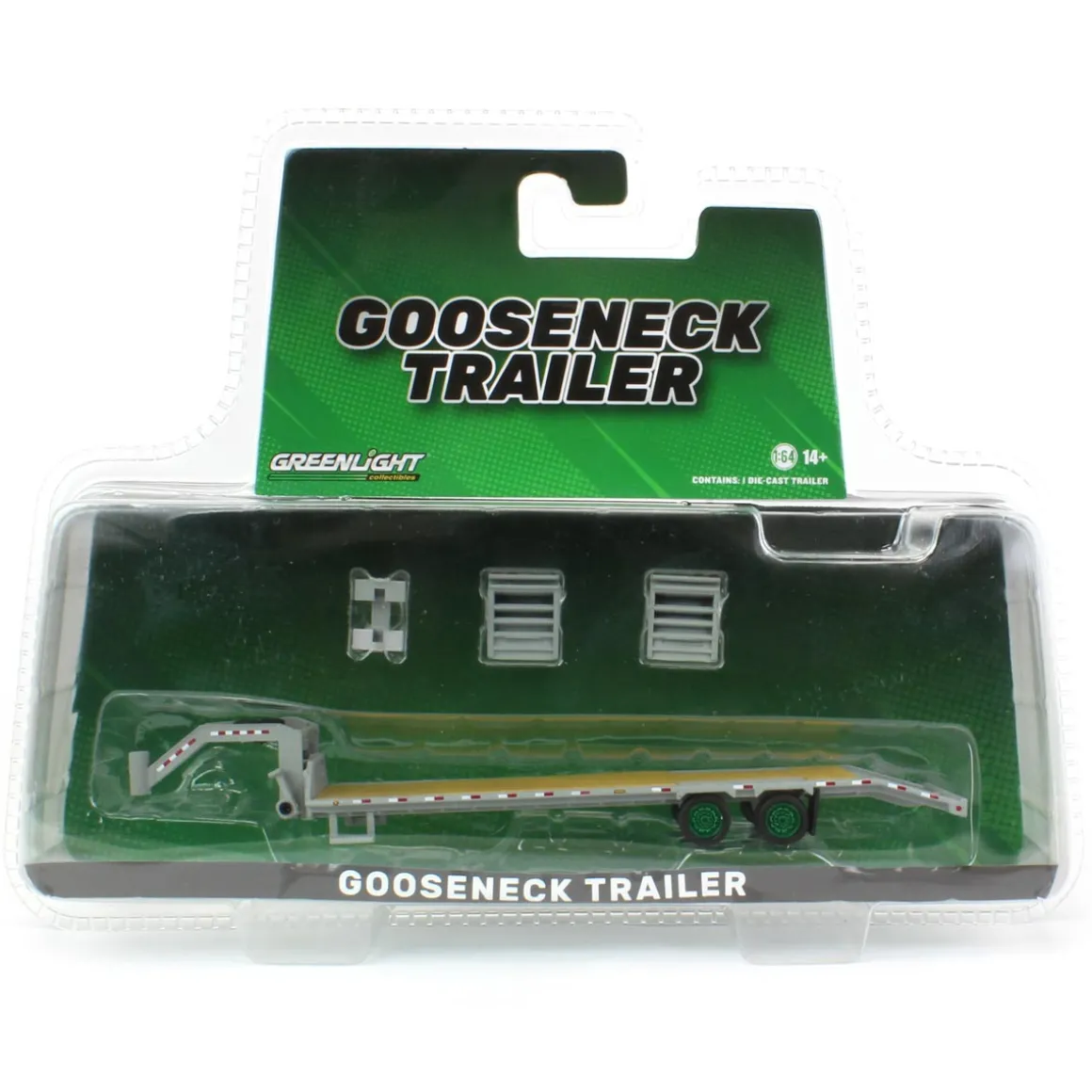 1/64 Primer Gray Gooseneck Trailer with Red & White Conspicuity Stripes - Green Machine