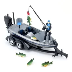 1/20 Professional Bass Boat with Angler, Fish, Fishing Pole, and Boat Trailer by Big Country Toys