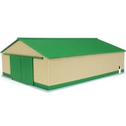 1/64 "The Professional" Tan/Green 60ft x 80ft Machine & Farm Shed w/ Sliding Doors, 3D Printed