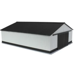 1/64 "The Professional" Gray/Black 60ft x 80ft Machine & Farm Shed w/ Sliding Doors, 3D Printed