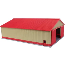 1/64 "The Professional" Tan/Red 60ft x 80ft Machine & Farm Shed w/ Sliding Doors, 3D Printed