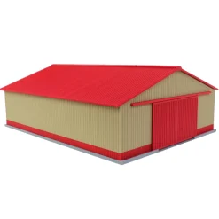 1/64 "The Professional" Tan/Red 60ft x 80ft Machine & Farm Shed w/ Sliding Doors, 3D Printed