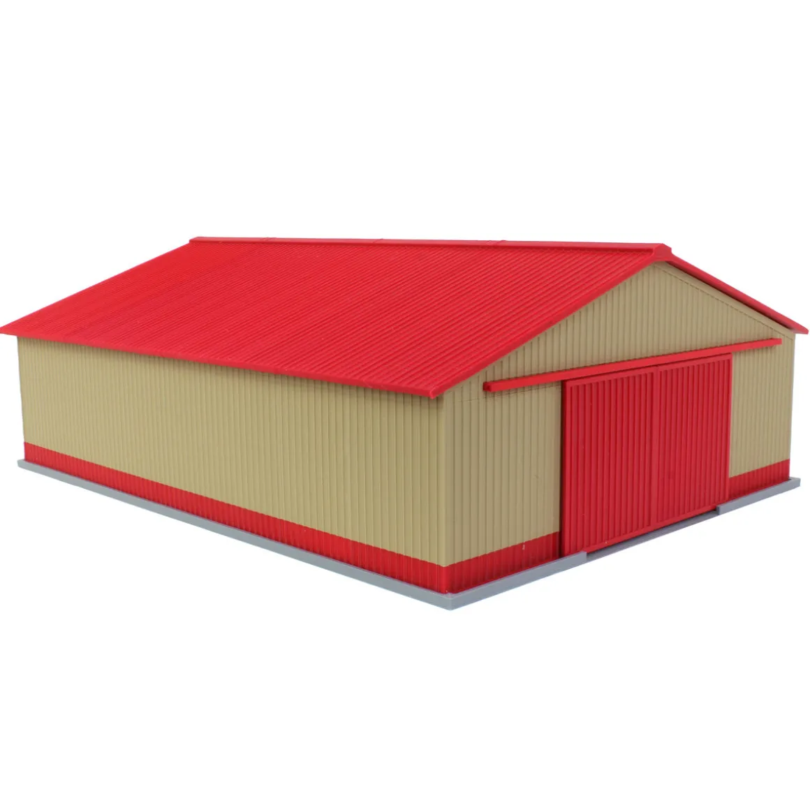 1/64 "The Professional" Tan/Red 60ft x 80ft Machine & Farm Shed w/ Sliding Doors, 3D Printed