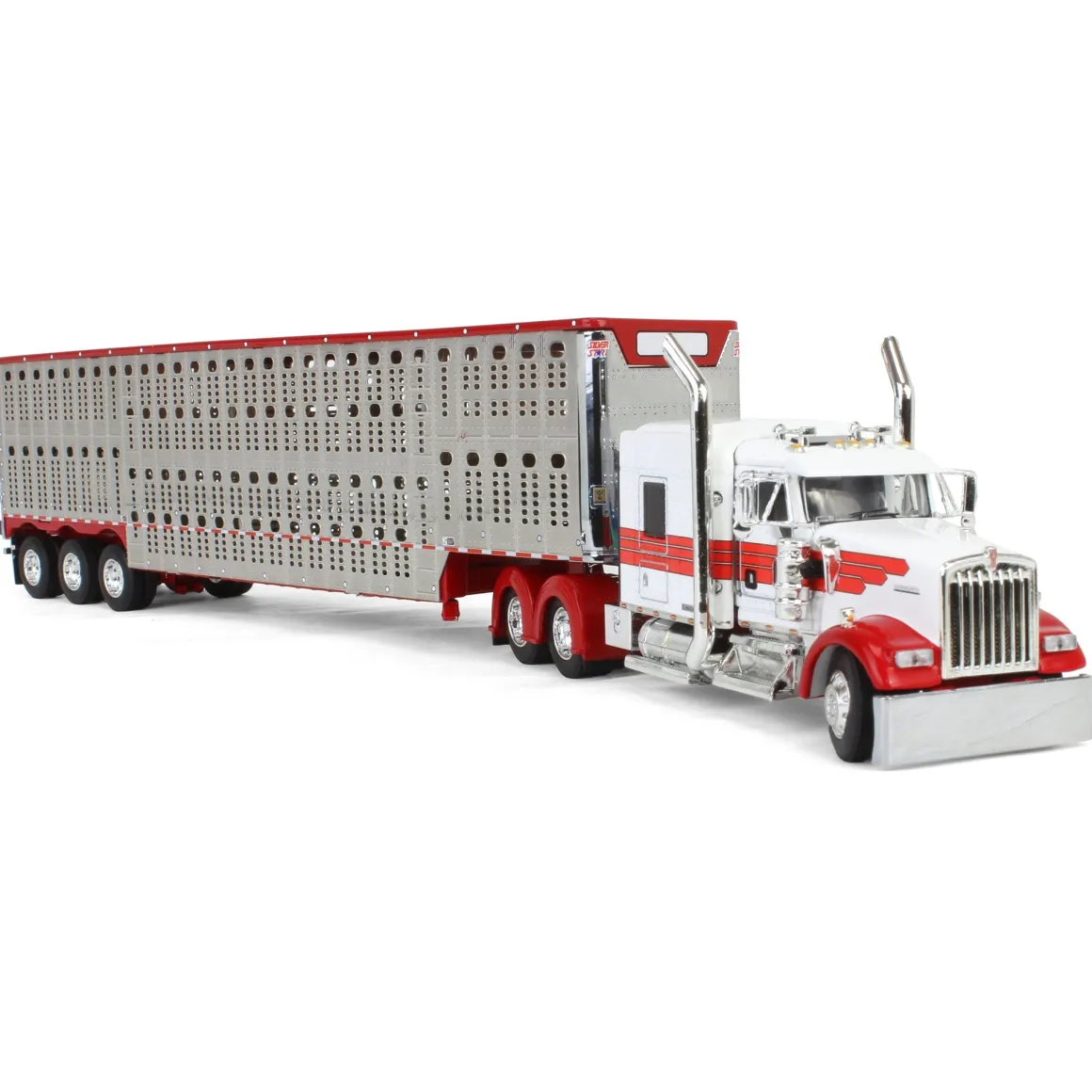 1/64 Red & White Kenworth Truck with Wilson Livestock Trailer, DCP by First Gear