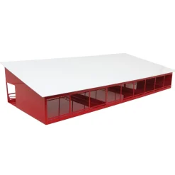 1/64 Red & White Metal Monoslope Cattle Barn with Gates and Feed Trough