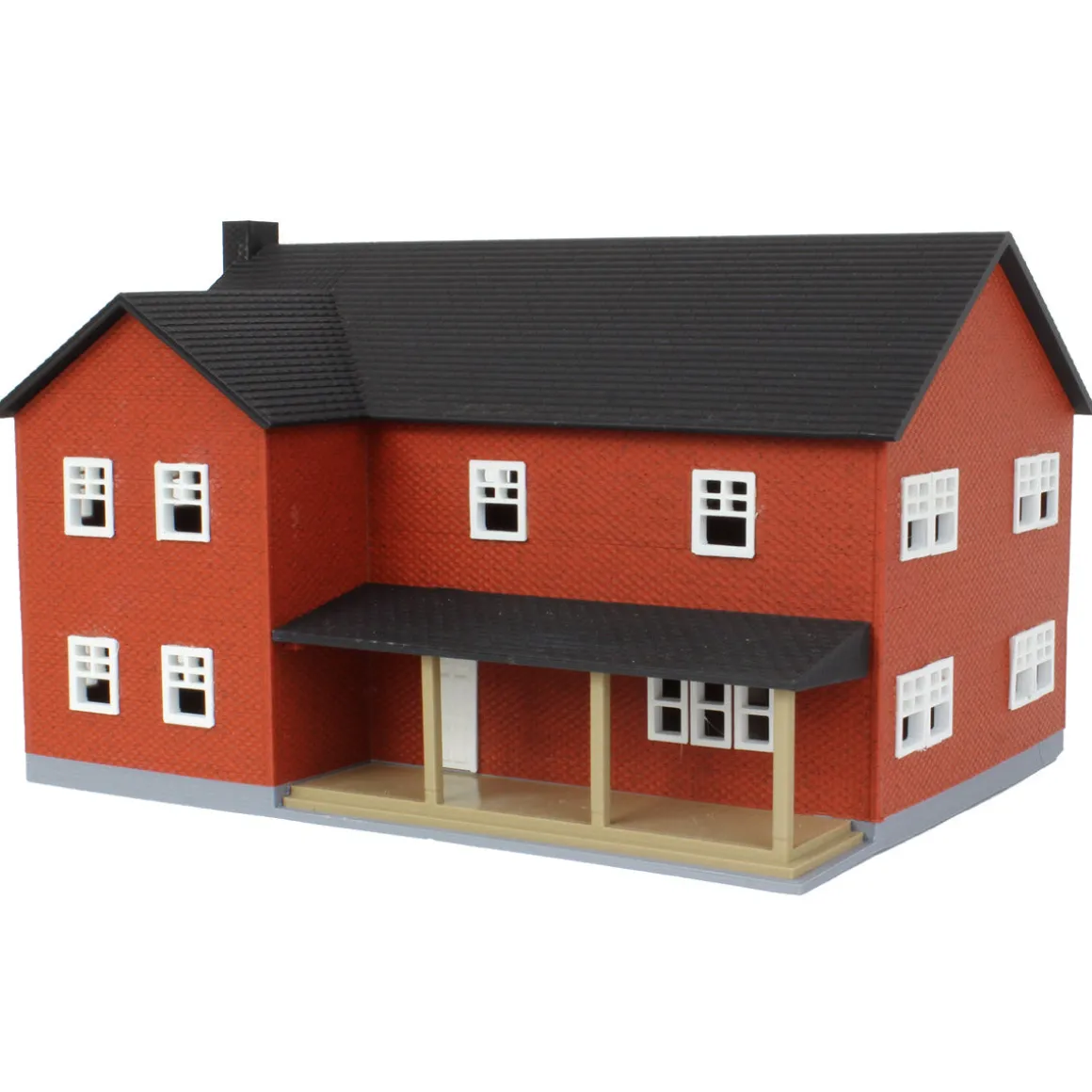 1/64 Red Brick “Home Sweet Home” Farm House w/ Porch, Deck & Chimney, 3D Printed