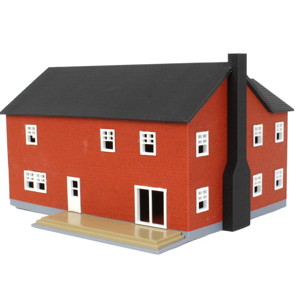 1/64 Red Brick “Home Sweet Home” Farm House w/ Porch, Deck & Chimney, 3D Printed