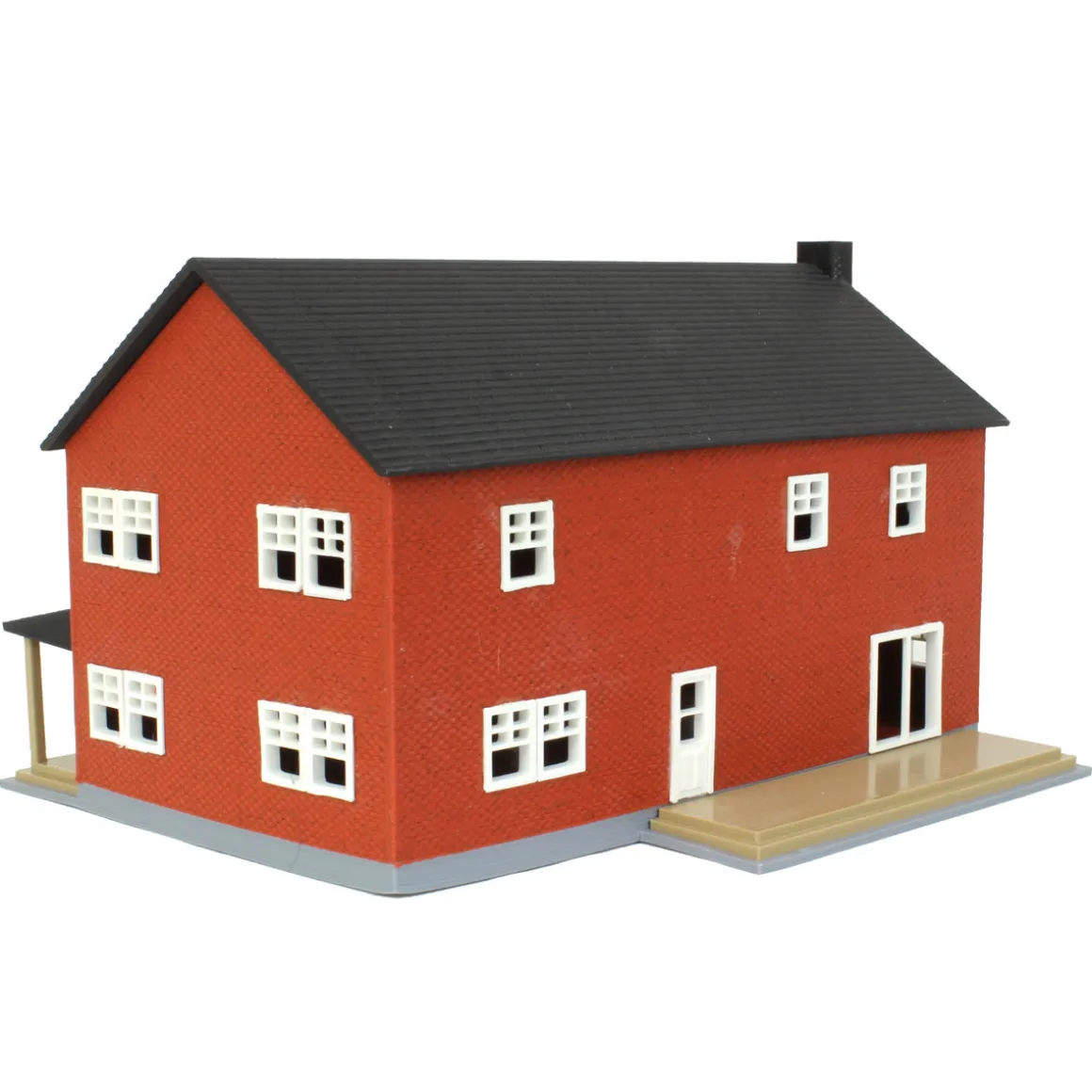 1/64 Red Brick “Home Sweet Home” Farm House w/ Porch, Deck & Chimney, 3D Printed