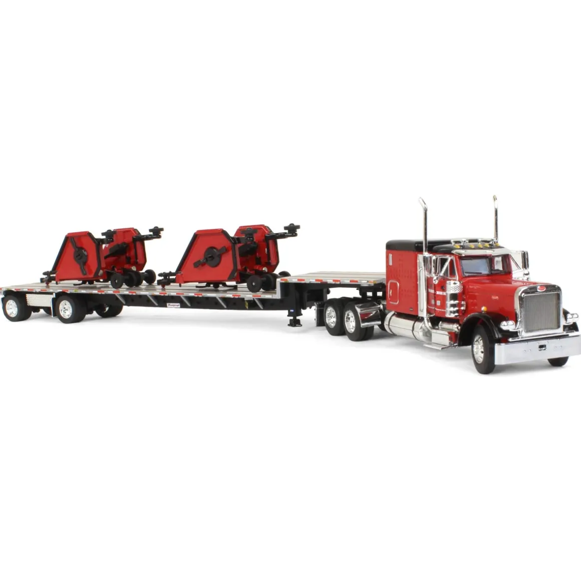 1/64 Red Bush Hog Peterbilt 379 63" Flattop Sleeper w/ Transcraft Deck Trailer & 2 Bush Hog Wing Mowers