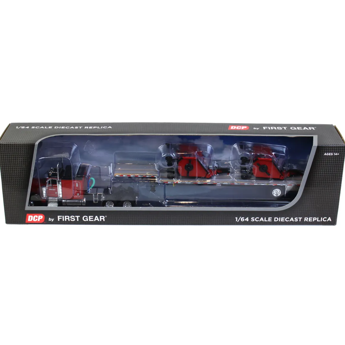 1/64 Red Bush Hog Peterbilt 379 63" Flattop Sleeper w/ Transcraft Deck Trailer & 2 Bush Hog Wing Mowers