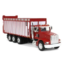 1/64 Red Peterbilt 385 w/ Red & White Meyer 8126RT Boss Forage Box