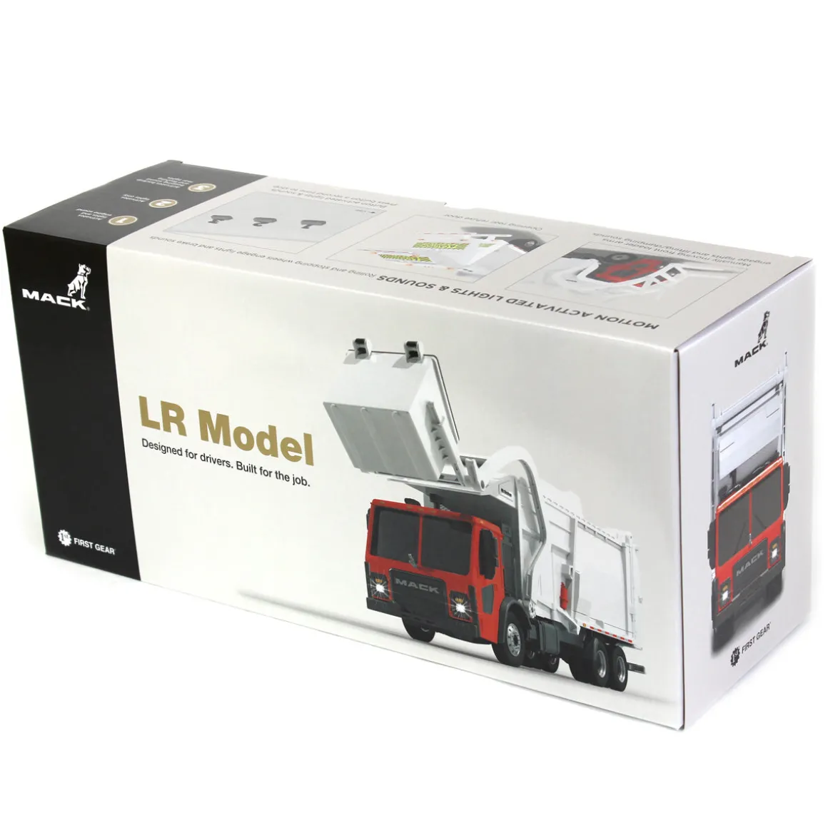 1/25 Red/White Mack LR Garbage Truck w/ McNeilus Meridian Loader & Dumpster (Includes Lights & Sounds!)
