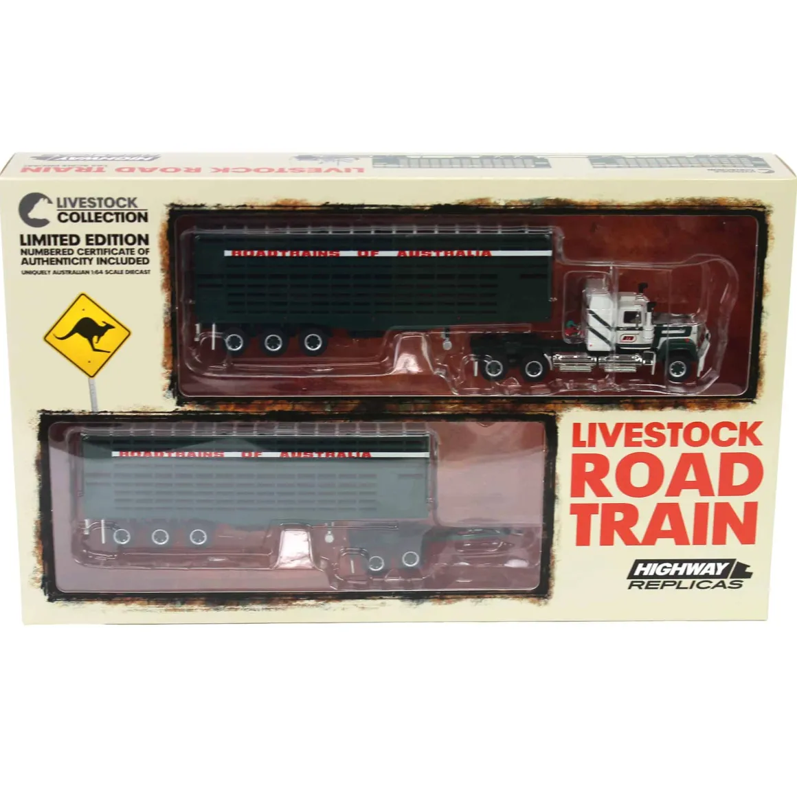 1/64 RTA Road Train with Mack Truck, Dolly & 2 Livestock Trailers by Highway Replicas