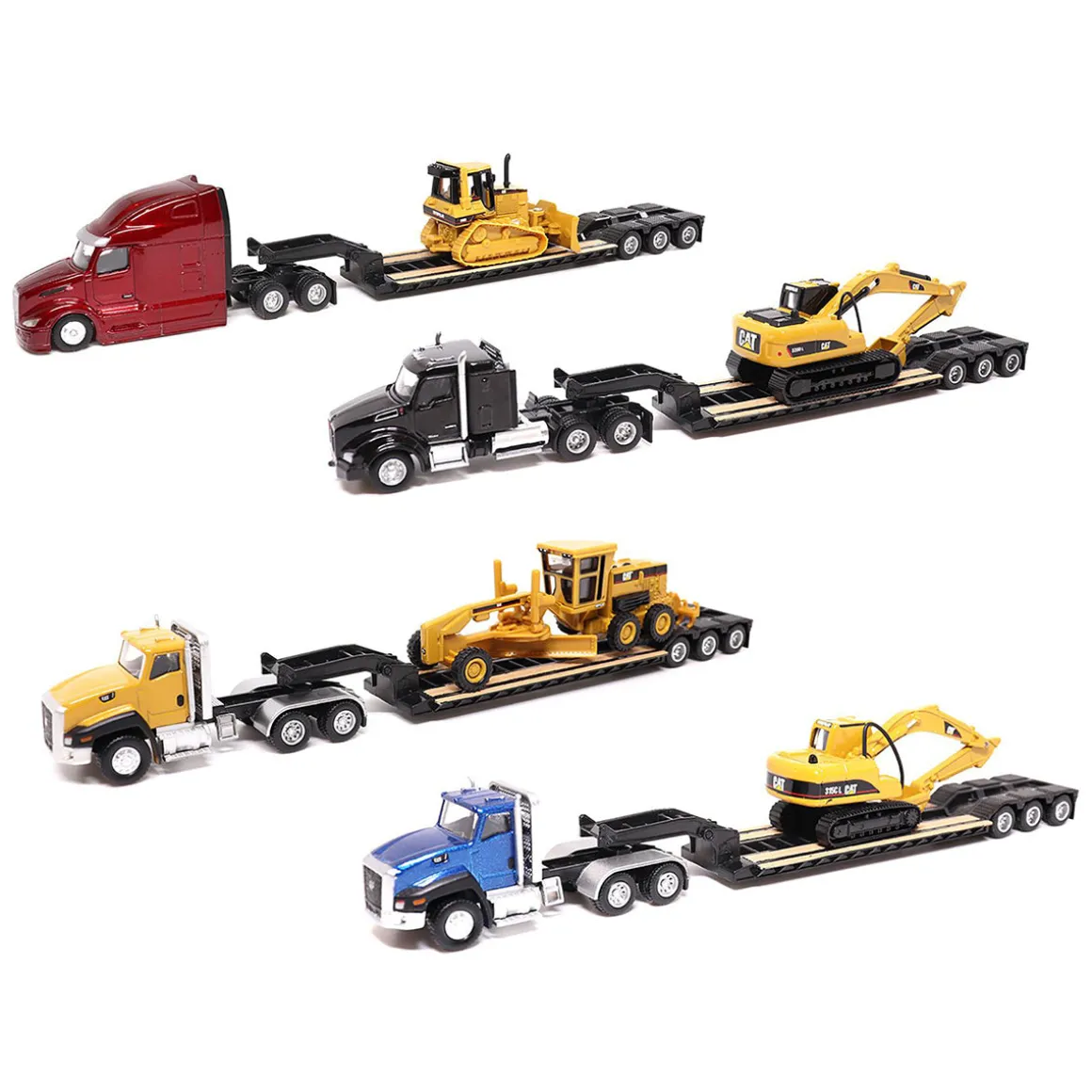 1/87 Semi Truck with Lowboy and Caterpillar Machine Set