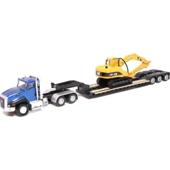 1/87 Semi Truck with Lowboy and Caterpillar Machine Set