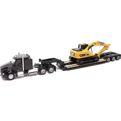 1/87 Semi Truck with Lowboy and Caterpillar Machine Set