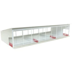 1/64 ST387W Metal Monoslope Cattle Barn with gates and feed trough, White, 27 inches long