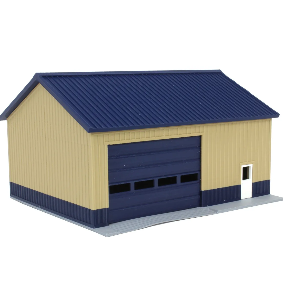 1/64 Tan & Blue "Papa's Shop" 40ft x 30ft Farm Shed w/ Removeable Door & Roof, 3D Printed