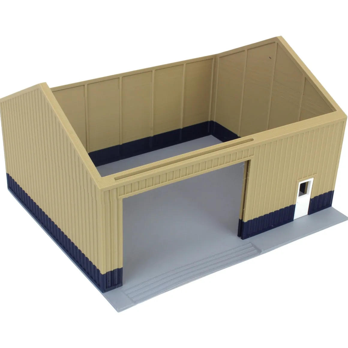 1/64 Tan & Blue "Papa's Shop" 40ft x 30ft Farm Shed w/ Removeable Door & Roof, 3D Printed