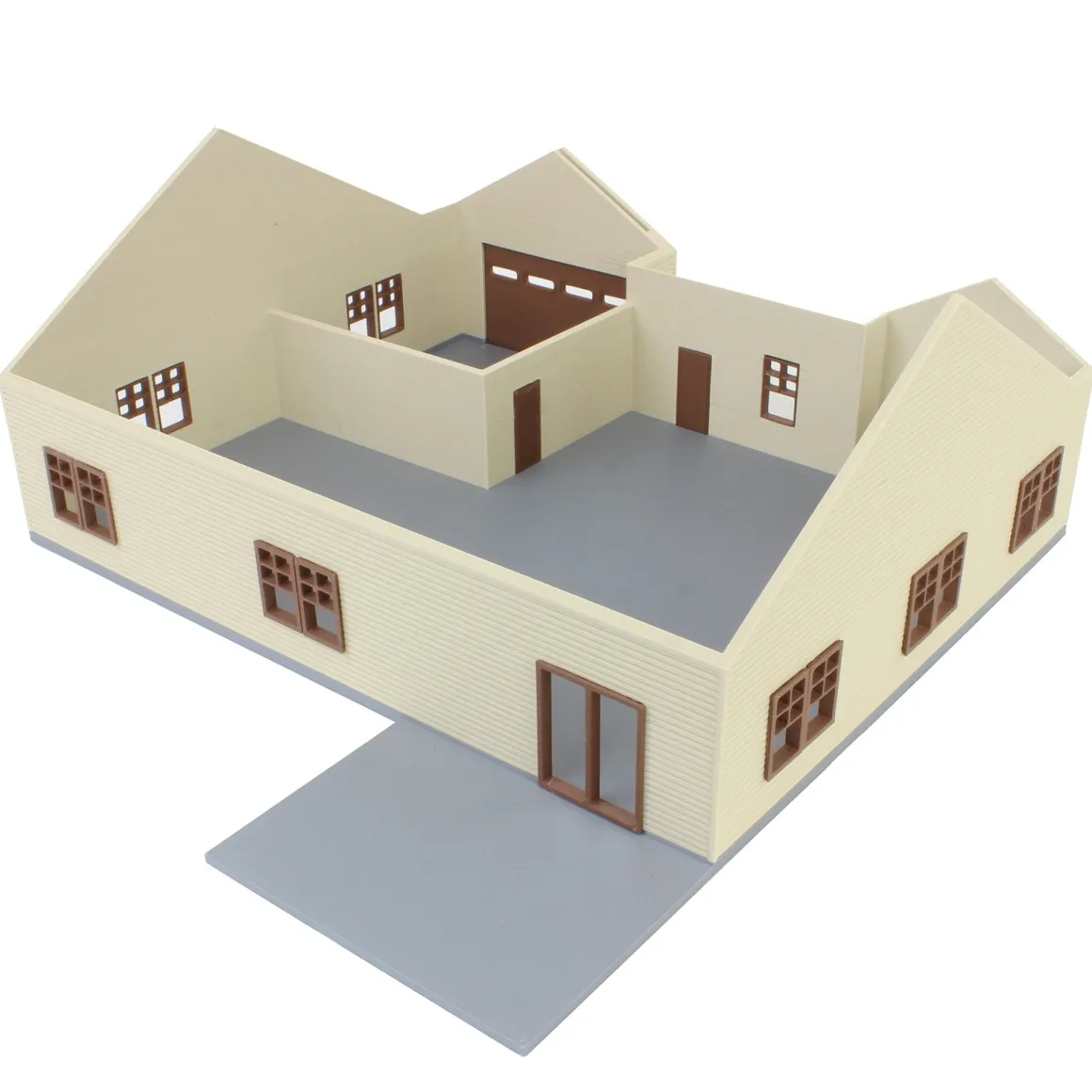 1/64 Tan & Brown “The Ranch” Farm House w/ Opening Garage & Back Deck, 3D Printed
