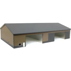 1/64 Tan & Gray 2 Door 70ft x 130ft Wooden Implement Pole Building w/ Divided Shop Area