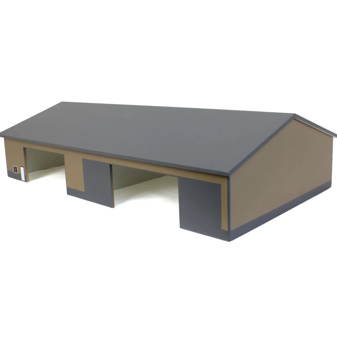 1/64 Tan & Gray 2 Door 70ft x 130ft Wooden Implement Pole Building w/ Divided Shop Area