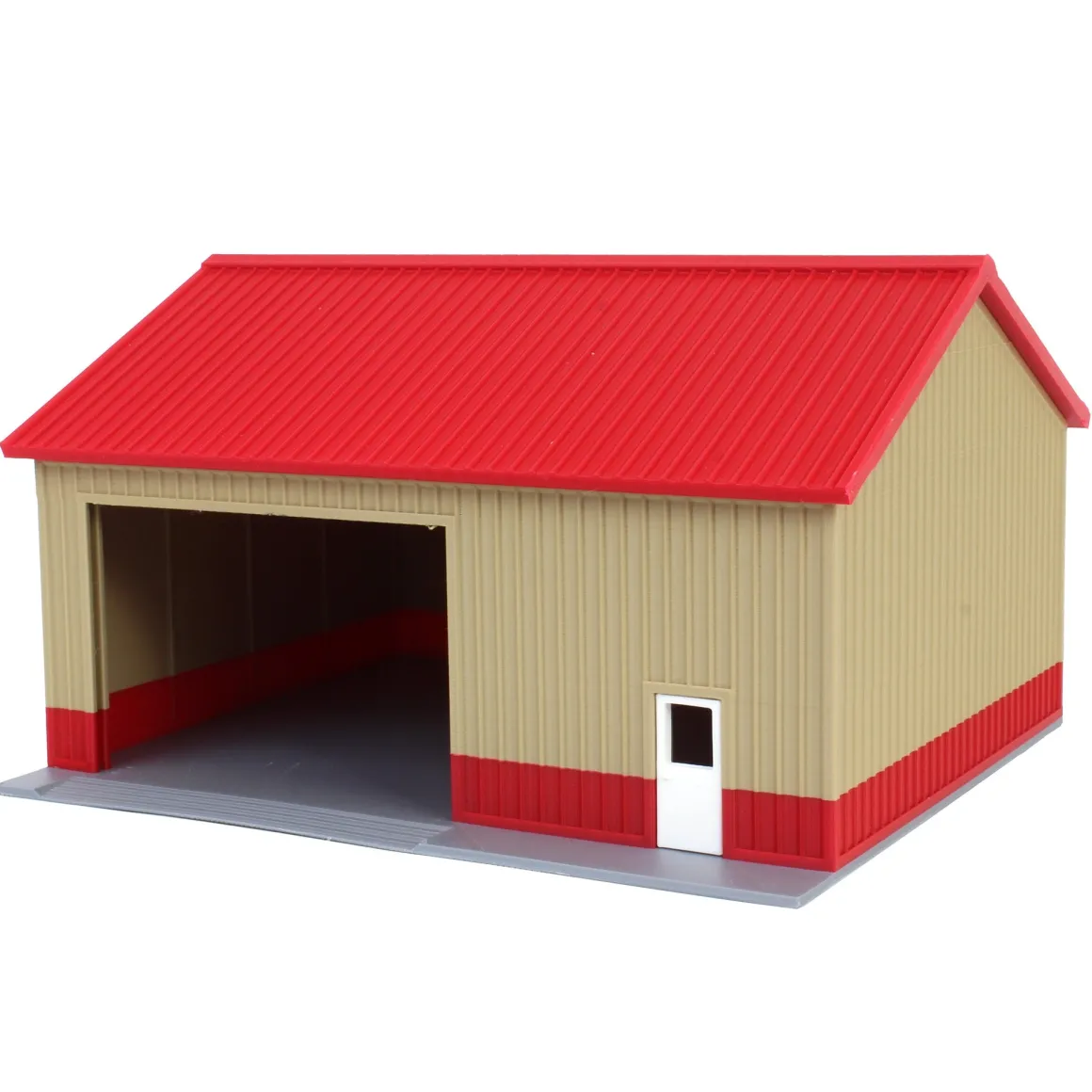 1/64 Tan & Red "Papa's Shop" 40ft x 30ft Farm Shed w/ Removeable Door & Roof, 3D Printed