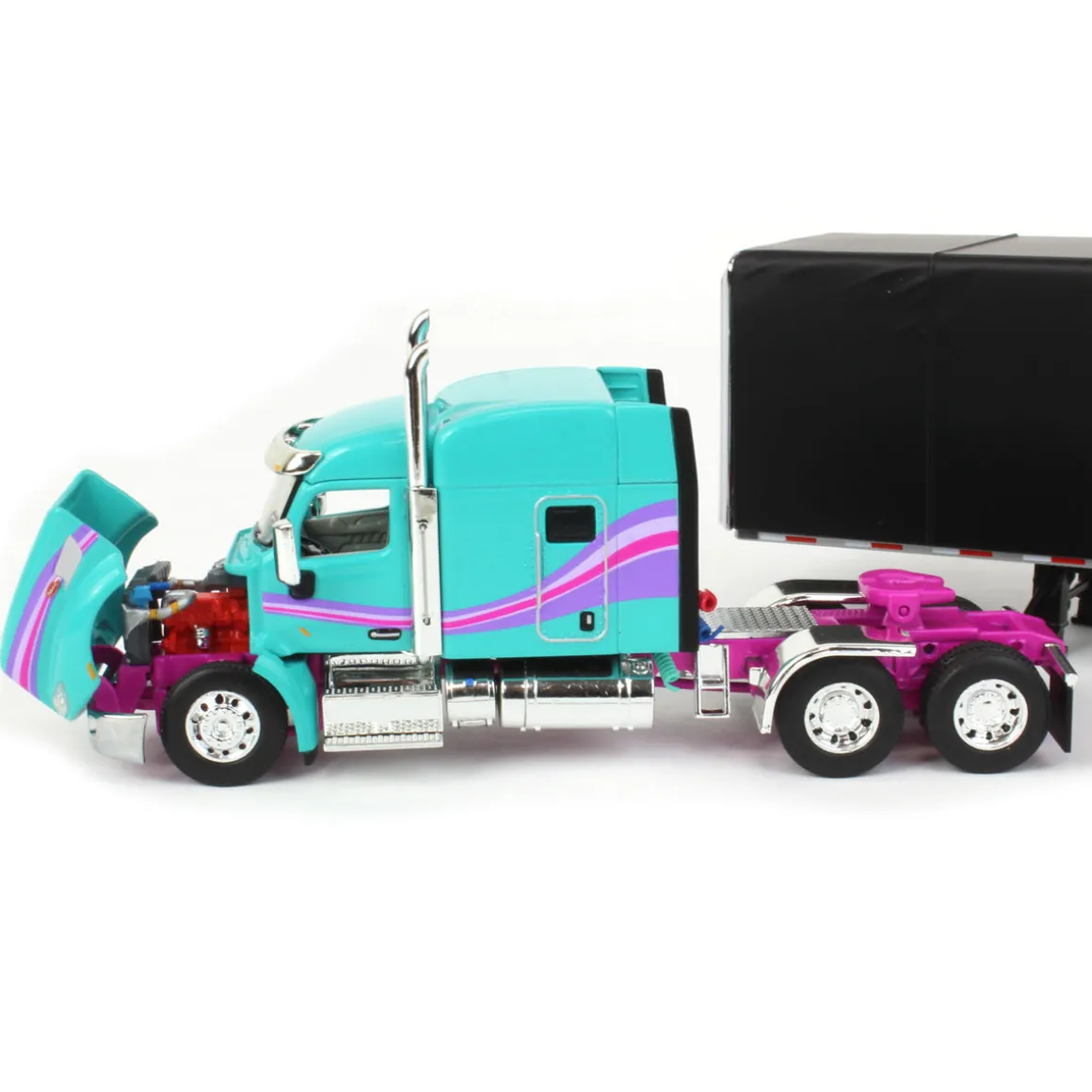 1/64 Teal & Black Peterbilt 579 Sleeper w/ 53' Utility Roll Tarp Trailer, DCP by First Gear