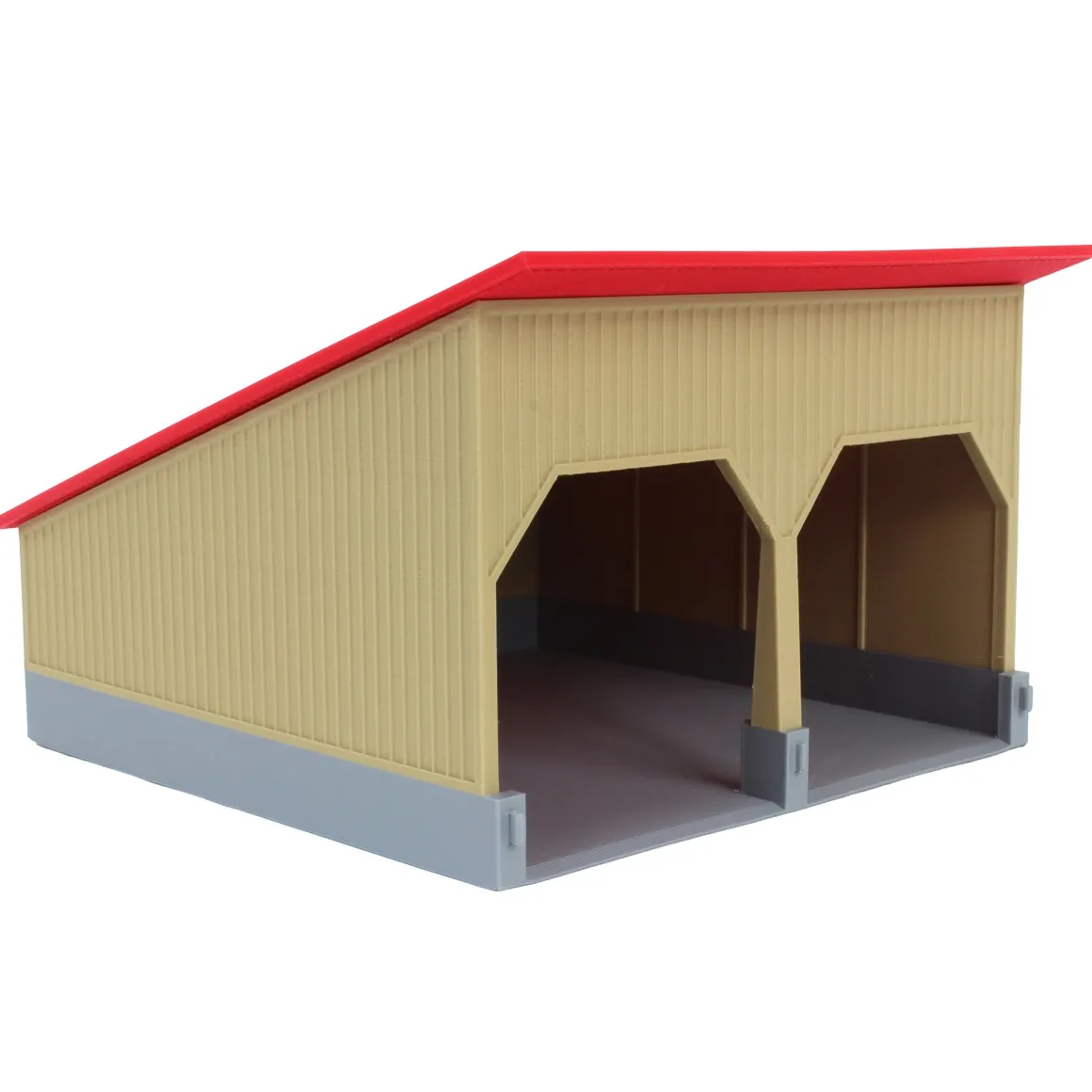 1/64 The Double Bay 40ft x 40ft Cattle Shed, Tan & Red, 3D Printed