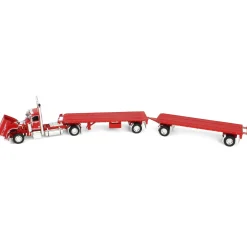 1/64 Viper Red Peterbilt 389 Day Cab with Utility Dual Flatbeds & Hay Load, DCP by First Gear