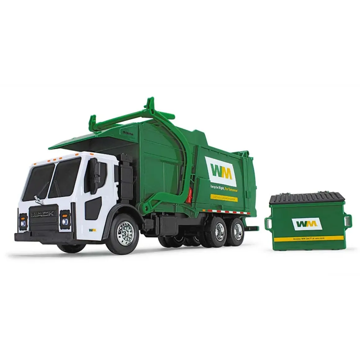 1/25 Waste Management Mack LR Refuse Truck w/ Lights & Sounds, McNeilus Meridian Front Loader & Bin
