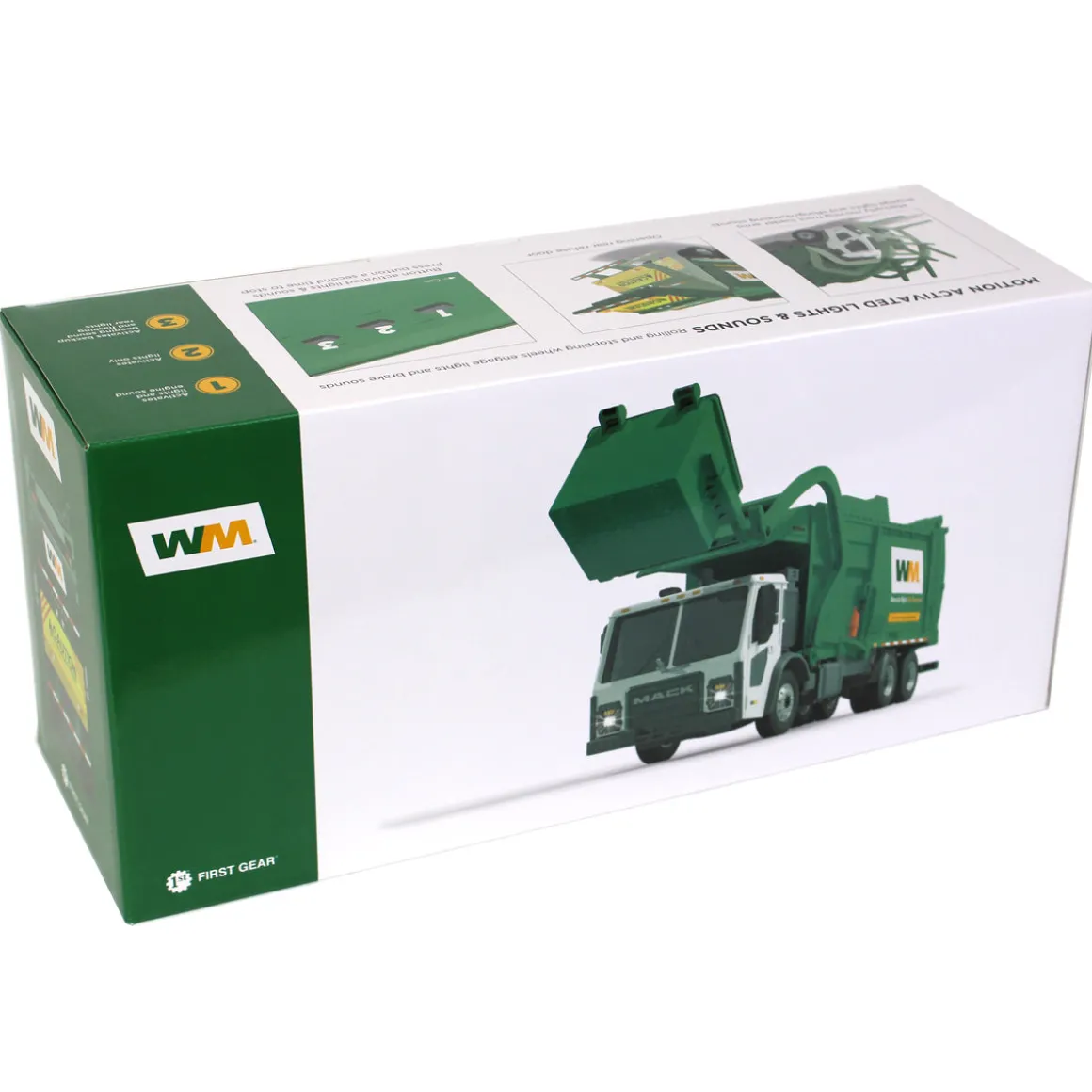 1/25 Waste Management Mack LR Refuse Truck w/ Lights & Sounds, McNeilus Meridian Front Loader & Bin
