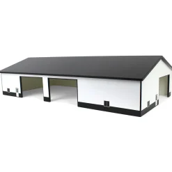 1/64 White & Black 60ft x 120ft Wooden Implement Shed with Double Side Doors