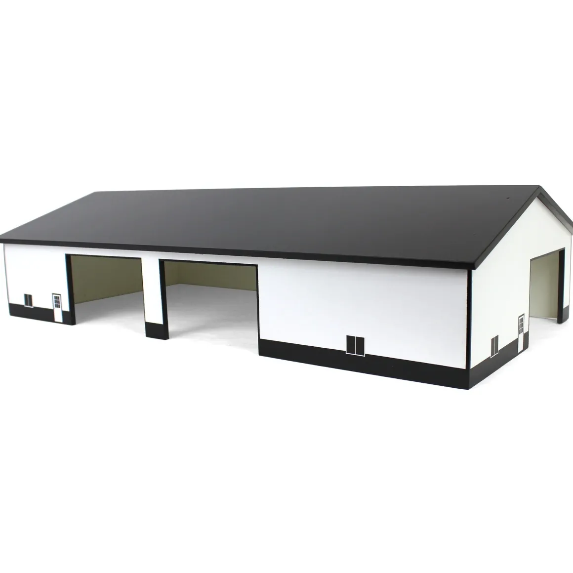 1/64 White & Black 60ft x 120ft Wooden Implement Shed with Double Side Doors