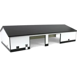 1/64 White & Black 60ft x 120ft Wooden Implement Shed with Double Side Doors