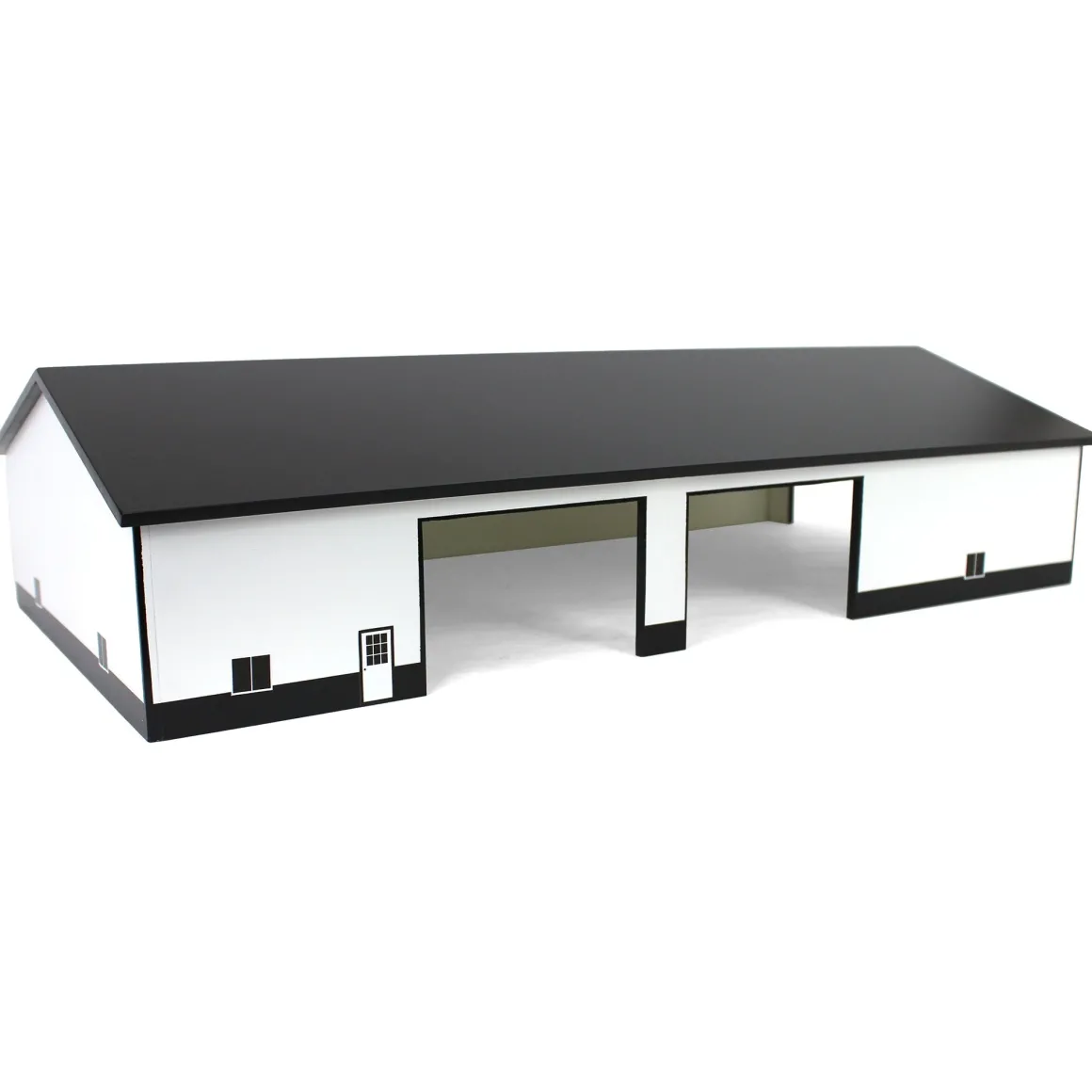 1/64 White & Black 60ft x 120ft Wooden Implement Shed with Double Side Doors