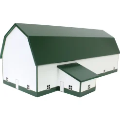 1/64 White & Forest Green 60ft x 120ft Wooden Dairy Barn with Milk House