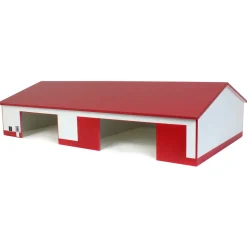 1/64 White & Red 2 Door 70ft x 130ft Wooden Implement Pole Building w/ Divided Shop Area