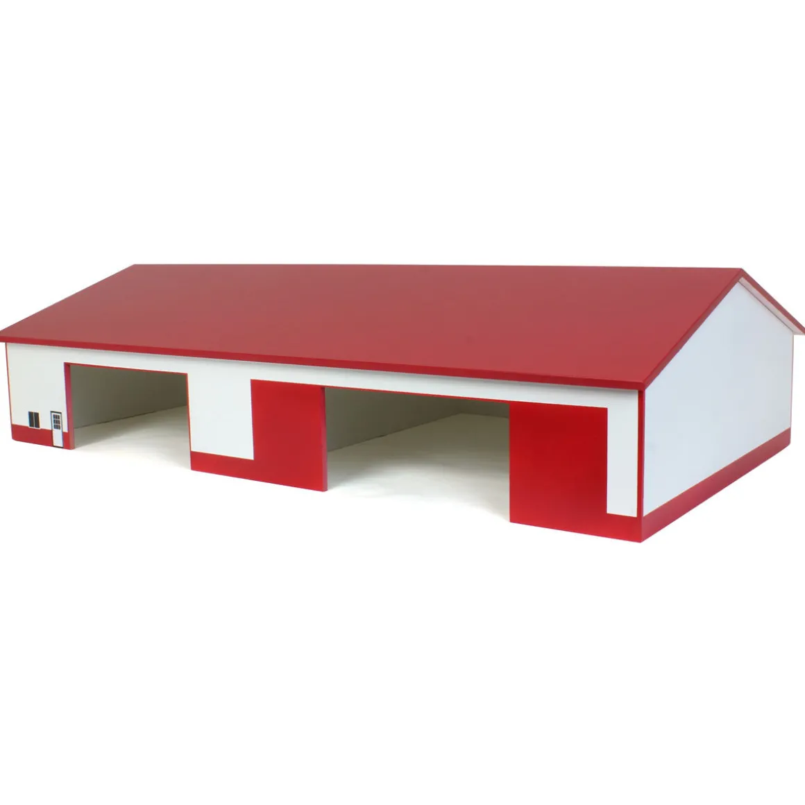 1/64 White & Red 2 Door 70ft x 130ft Wooden Implement Pole Building w/ Divided Shop Area