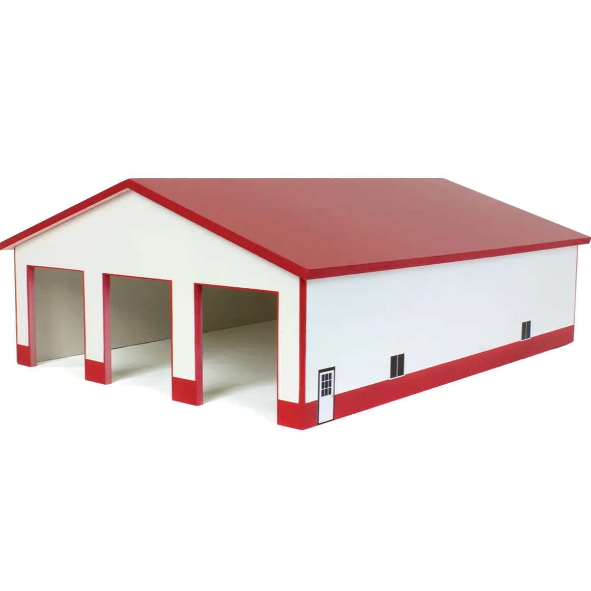 1/64 White & Red 3 Door 60ft x 80ft Wooden Implement or Shop Building
