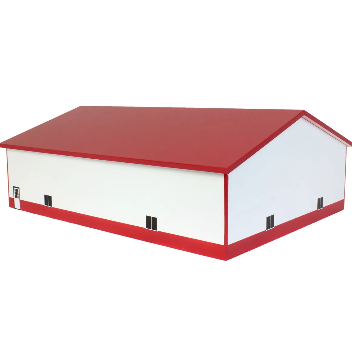 1/64 White & Red 3 Door 60ft x 80ft Wooden Implement or Shop Building