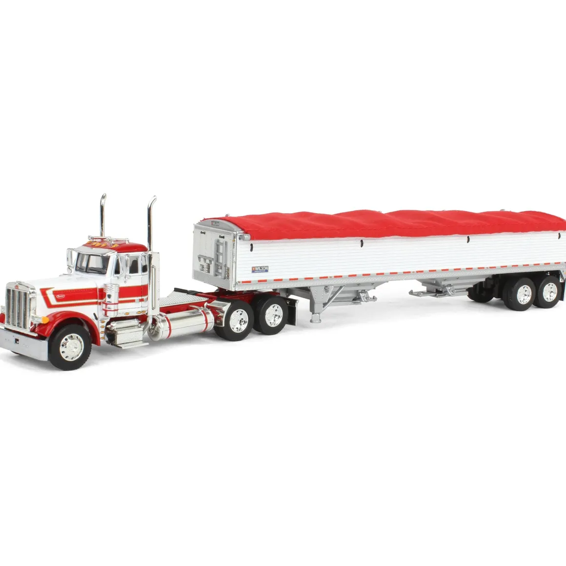 1/64 White & Red Peterbilt 379 Day Cab with White Wilson Pacesetter Grain Trailer, DCP by First Gear