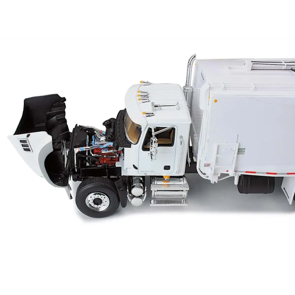 1/34 White Mack Granite MP w/ McNeilus Rear Load Refuse Truck & Trash Cans