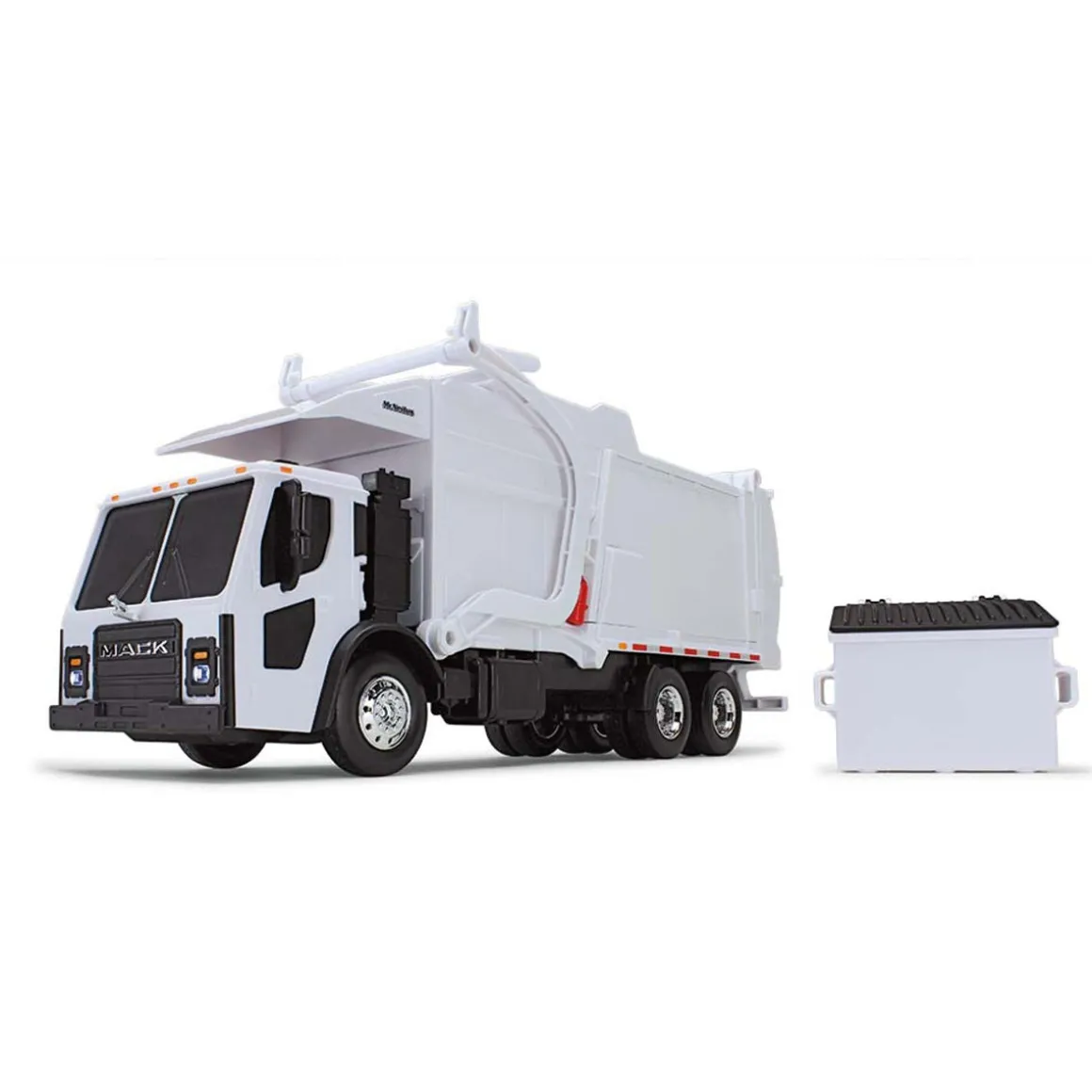1/25 White Mack LR Garbage Truck w/ McNeilus Meridian Loader & Dumpster (Includes Lights & Sounds!)