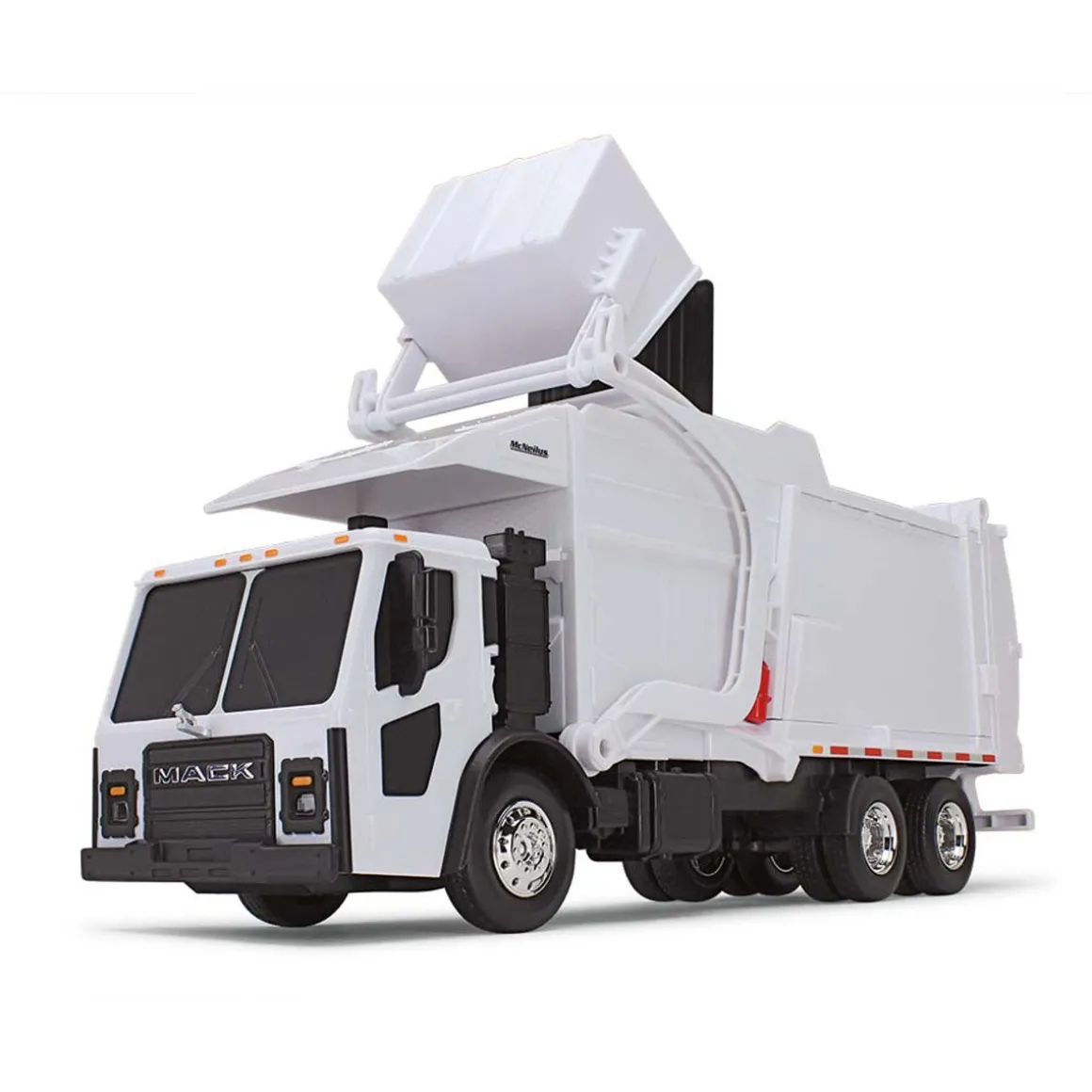 1/25 White Mack LR Garbage Truck w/ McNeilus Meridian Loader & Dumpster (Includes Lights & Sounds!)