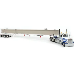 1/64 White/Blue Peterbilt 389 w/ ERMC Hydra-Steer Trailer & Bridge Beam Load, DCP by First Gear